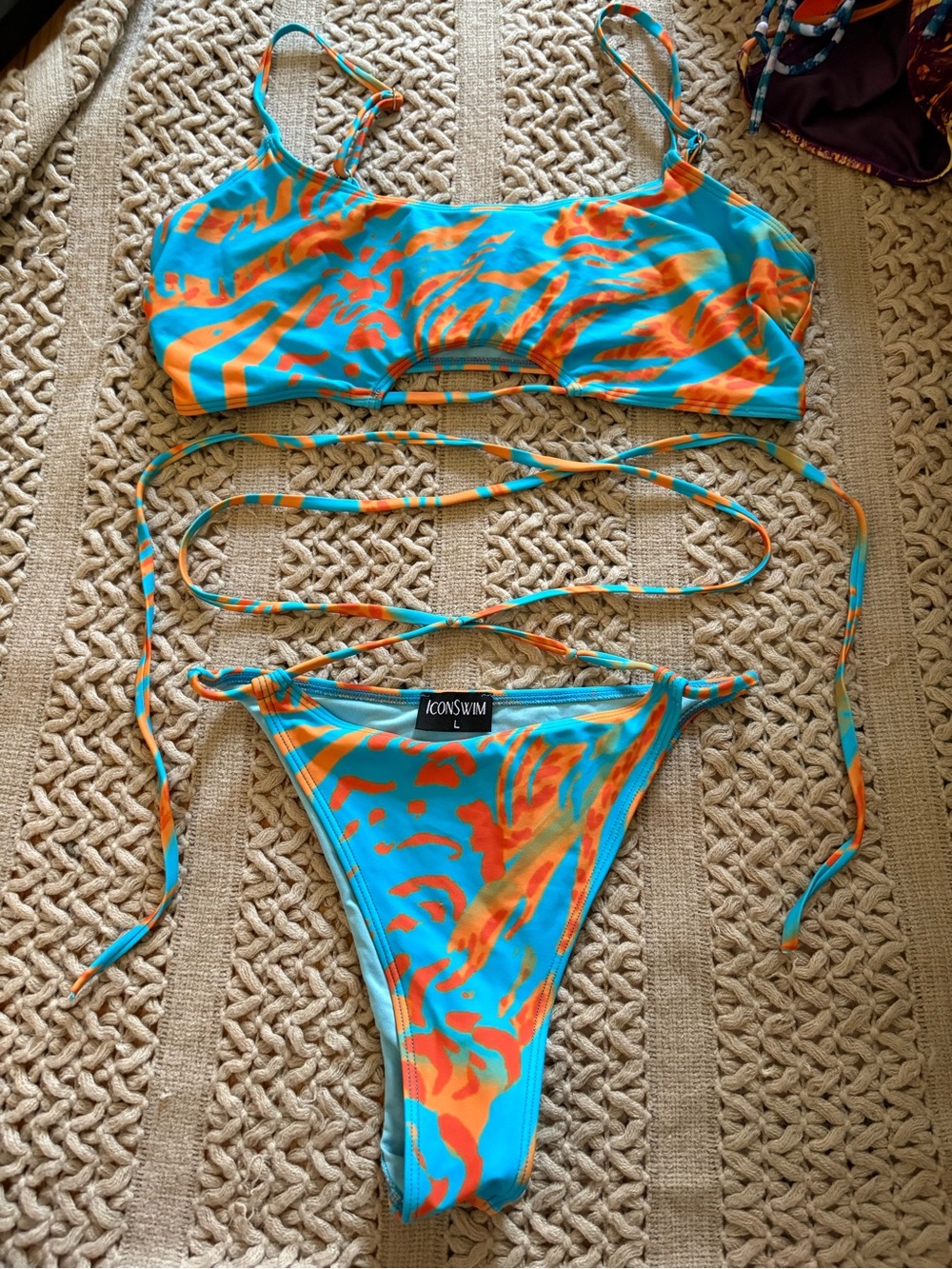 Icon Swim Turquoise & Orange Print String Bikini